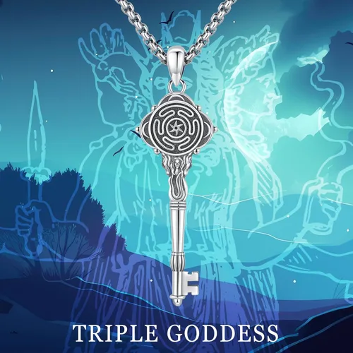 Vista 101 de Collar de pentagrama de plata de ley con triple luna, diosa celta, nudo celta, nudo de brujas, Ankh, sol y luna, Hécate, lilith, Santa Muerte