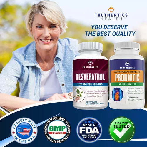 Vista 8 de TRUTHENTICS Resveratrol con TransResveratrol + paquete de probióticos avanzados – Envejecimiento saludable, apoyo cardíaco, inmunológico y digestivo