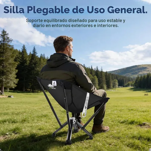 Vista 3 de MTRVR - Silla plegable portátil para camping, diseño patentado de una pieza Negro