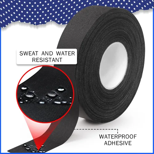 Vista 4 de D-Xam Cinta de agarre negra de hockey, 2 rollos de cinta deportiva deportiva de 1 pulgada, cinta de tela multiusos para mangos de palo de lacrosse