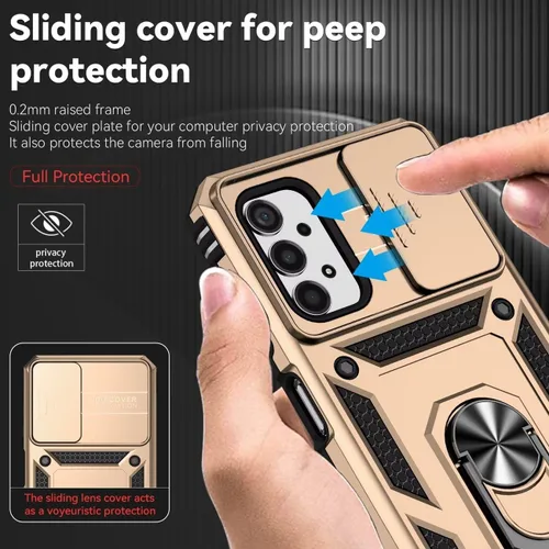 Vista 2 de Funda para Galaxy A13 4G/Samsung A13 LTE 4G SM-A135F con protector de pantalla de vidrio templado y cubierta de cámara deslizante, anillo magnético