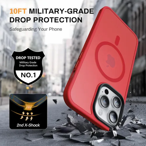 Vista 5 de Funda para iPhone 14 Pro Max, protección contra caídas de grado militar, compatible con MagSafe, fuerte magnético a prueba de golpes, translúcido