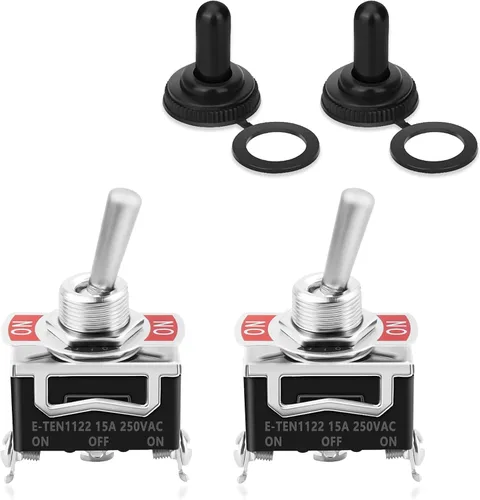Vista 8 de 2 piezas de interruptor basculante 12V SPST de encendido/apagado impermeable para uso marino, interruptor de un polo de 15A 250V CA de metal sólido