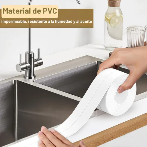 Vista 3 de Cinta de calafateo impermeable autoadhesiva, 2 rollos de cinta de sellado para inodoro, cinta de sellado para tina para cocina, baño, encimera