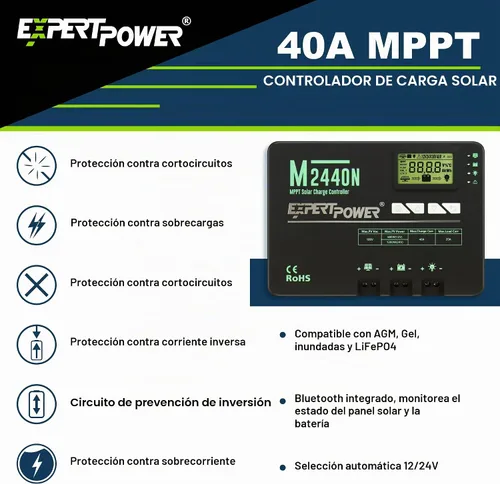 Vista 4 de ExpertPower Kit de energía solar de 3.8KWH 12V LiFePO4 12V 100Ah, paneles solares de 600 W, controlador de carga solar MPPT de 40 A RV
