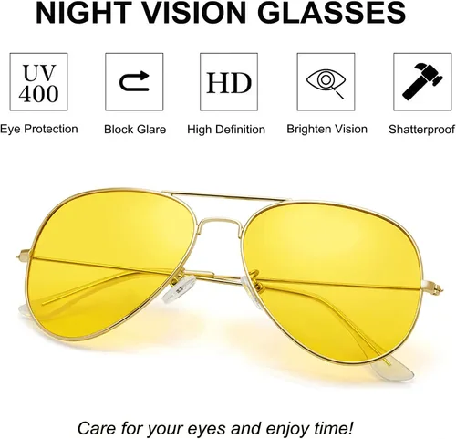 Vista 4 de Gafas de visión nocturna, antirreflejos, polarizadas, para aviador, conducción nocturna, para hombres y mujeres, Marco dorado