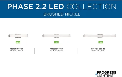 Vista 4 de Progress Lighting Phase 2.2 LED Collection - Lámpara de tocador de baño moderna con pantalla blanca de 36 pulgadas, níquel cepillado, 4.75 x 36.00 x