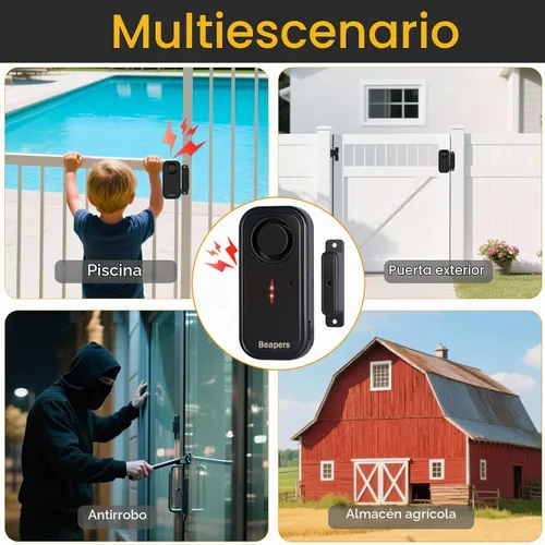 Vista 7 de Alarma de seguridad personal impermeable para puerta/ventana, IP66 resistente al agua con control remoto, 113 dB, modo alarma/timbre, espaciado