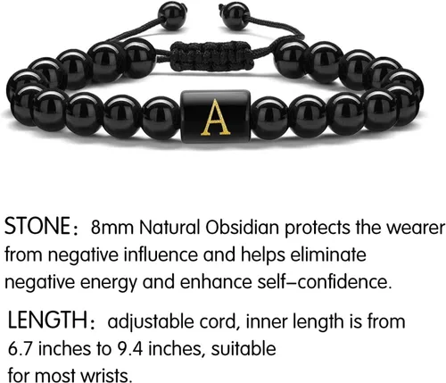 Vista 5 de STORUP Pulsera de regalo para hombres Pulsera de cuentas de piedra de lava de ojo de tigre de 0.315 in para hombre, enlace inicial, hecha a mano
