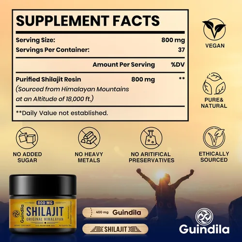 Vista 2 de Suplemento Shilajit de 800 mg, resina Shilajit orgánica pura del Himalaya con máxima potencia, original del Himalaya con 85+minerales traza y ácido