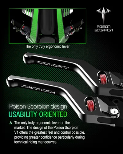 Vista 3 de POISON SCORPION Palancas de embrague de freno de motocicleta, rodillo negro de rueda corta ajustable izquierda derecha palanca compatible con ZX10R
