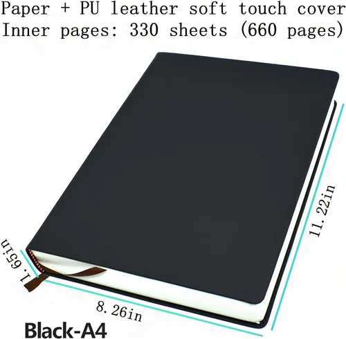 Vista 2 de jooact Thick Sketchbook 660 Pages Notebook Soft Faux Leather Cover Journal 80GSM Paper Notepad Drawing Book Memo Writing Sketch Pad Diary Notebook