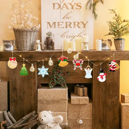 Vista 3 de 80 adornos navideños de madera para pintar, 8 estilos de bricolaje en blanco de madera sin terminar: reno, Papá Noel, bola de árbol de Navidad