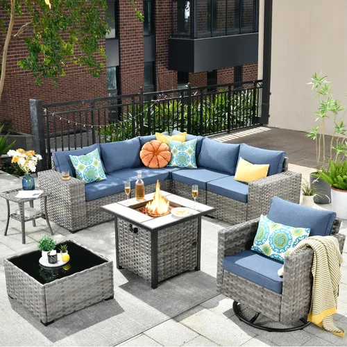 Vista 34 de HOOOWOOO Outdoor Patio Sectional Furniture Sofa Set with Widened Armrest,6 Piece Small Modern Wicker Couch,Modular L Shaped Conversation Seating Set