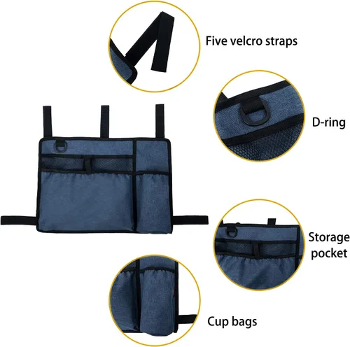 Vista 5 de Bolsa de cesta para andador Carooo con portavasos, adecuada para andadores plegables para adultos, organizador para rodantes, bolsa