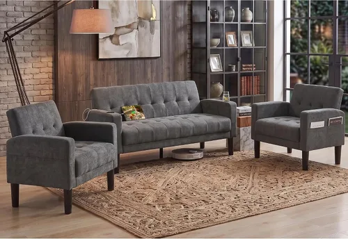 Vista 13 de 62 '' negro imitación cuero copetudo tapicería Loveseat para sala de estar