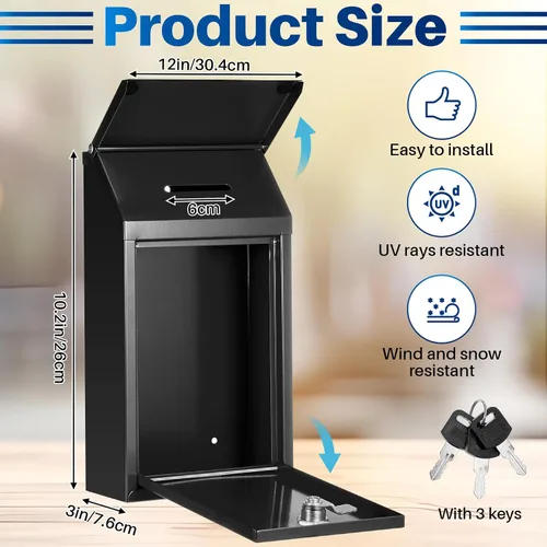 Vista 2 de Yaocom Caja de donación de metal para colección, caja de sugerencias segura con ranura y cerradura, impermeable, para montaje en pared, contenedor