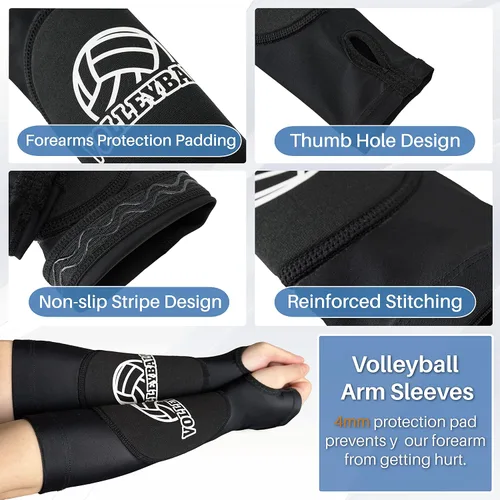 Vista 3 de Juego de mangas para brazos y rodilleras de voleibol con almohadillas de protección y orificio para el pulgar, equipo de entrenamiento de voleibol