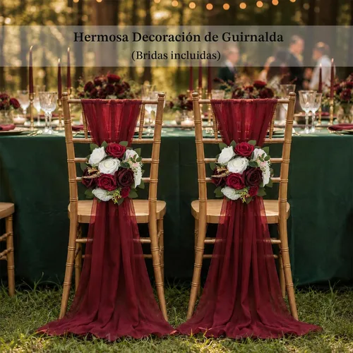 Vista 4 de BLOSMON Centros de mesa de boda de bola de rosas artificiales, 2 piezas Borgoña