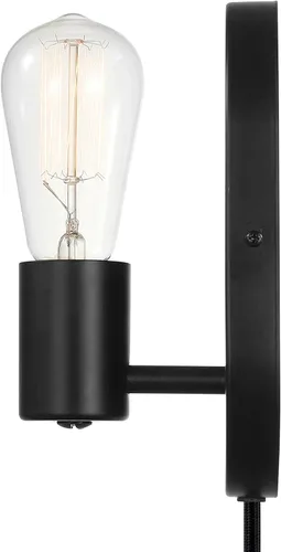 Vista 6 de GLOBE Electric x Novogratz 51488 - Lámpara de pared de 1 luz enchufable o cableada, negro mate, cable de tela de 5.9 pies, interruptor basculante