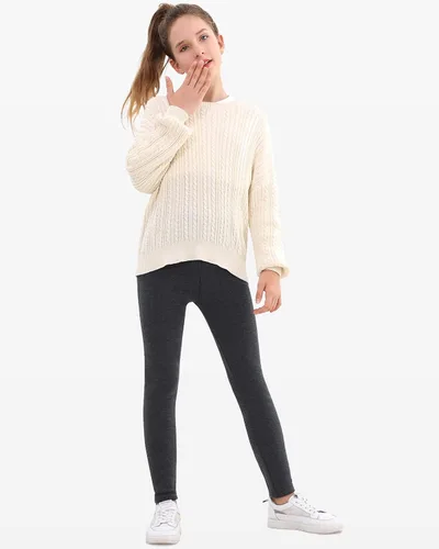 Vista 3 de Domee Leggings con forro polar para niñas, pantalones de invierno de algodón, paquete de 2 unidades, cálidos y gruesos, cintura alta, negro + gris