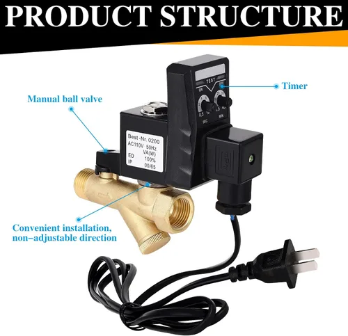 Vista 4 de Bonuci Kit de válvula de drenaje electrónica automática, válvula de agua de drenaje de tanque cronometrada de 110 V para aire comprimido