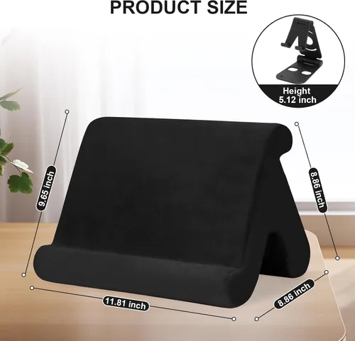 Vista 2 de Soporte universal multiángulo para tableta, soporte suave con soporte de teléfono negro para regazo, rodilla, sofá y cama, compatible con iPad Pro