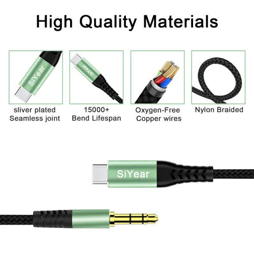 Vista 3 de Cable de audio USB C a 0.138 in, TRS de 1/8 pulgadas a USB tipo C Aux para altavoz estéreo de automóvil, cable auxiliar compatible con iPhone 15, 16