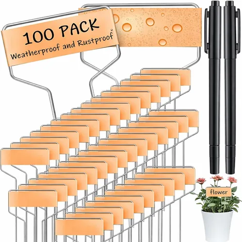 Vista 11 de Moxweyeni 60 etiquetas de metal para jardín, etiquetas impermeables para plantas con 2 bolígrafos permanentes, etiquetas reutilizables para plantas