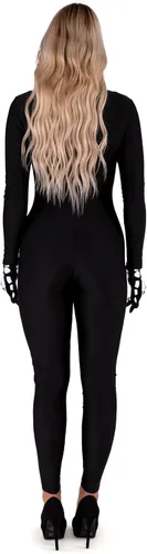 Vista 4 de Spooktacular Creations Disfraz de esqueleto para mujer adulta disfraz de esqueleto que brilla en la oscuridad overol para Halloween fiesta juego