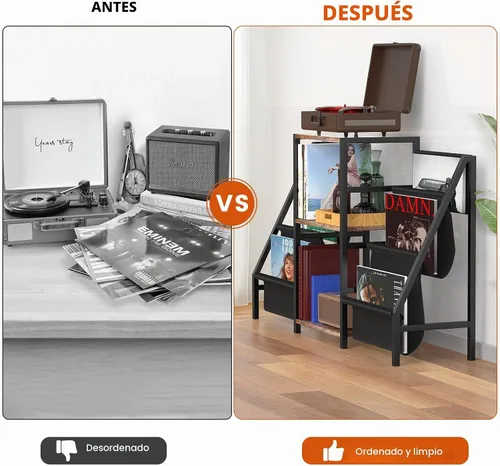 Vista 5 de Soporte para tocadiscos, almacenamiento de discos de vinilo con 6 niveles hasta 280 discos de CD, estante de exhibición para sala de estar Negro