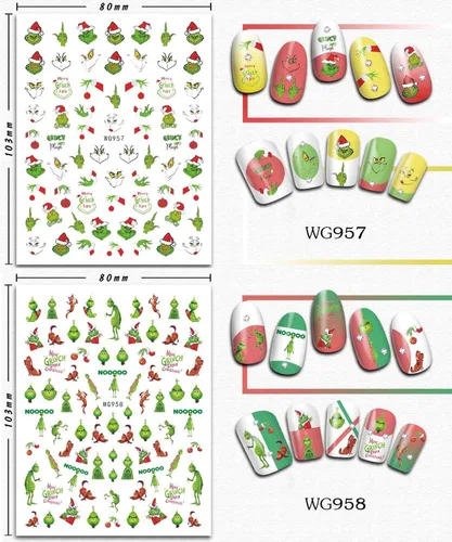 Vista 3 de Calcomanías de arte de uñas 3D de Navidad, calcomanías autoadhesivas para árbol de Navidad para diseños de invierno navideño, decoración