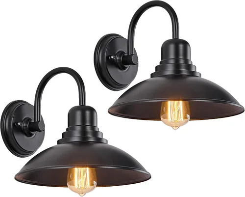Vista 11 de GOLDHILL Luz de Granero Exterior Negra con Cuello de Ganso, Luces de Tocador de Estilo Granja con Base E26, Luces Exteriores Redondas para Casa