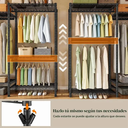 Vista 3 de Raybee Perchero de ropa con cubierta, perchereros para colgar ropa resistente, armario portátil con estantes, ajustable, carga de 905 LBS, negro