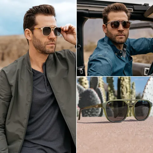 Vista 7 de WearMe Pro Gafas de sol rectangulares polarizadas de doble puente para hombre