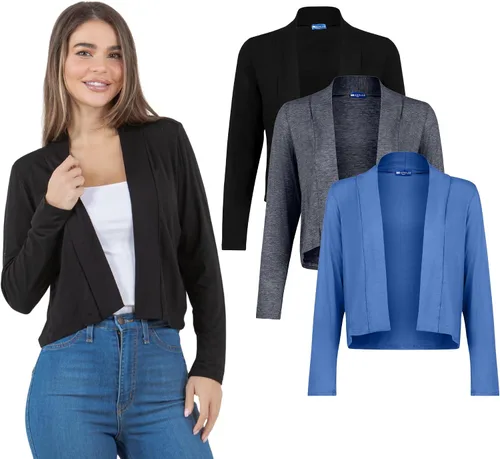 Vista 8 de Azules Cárdigan corto para mujer, suéter ligero de manga larga, cárdigan corto con frente abierto para vestidos