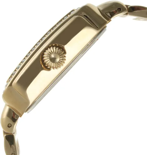 Vista 2 de Peugeot Reloj de vestir rectangular para mujer con bisel decorado de cristal, números romanos y pulsera