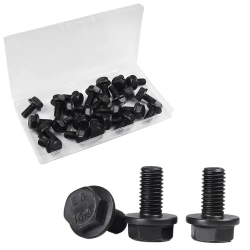 Vista 8 de M6-1.0 x 16 mm Pernos de cabeza hexagonal con brida, tornillos hexagonales de brida, acabado negro Clase 10.9, acero de aleación, totalmente
