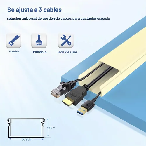 Vista 2 de Kit de canaleta de cables de 157 pulgadas para pared TV corrector de cables Beige