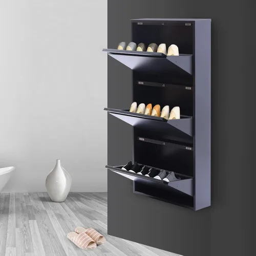 Vista 5 de DYRABREST Gabinete de zapatos de metal con 3 cajones y 9 pares de zapatos, armario de almacenamiento de zapatos montado en la pared de 20 pulgadas