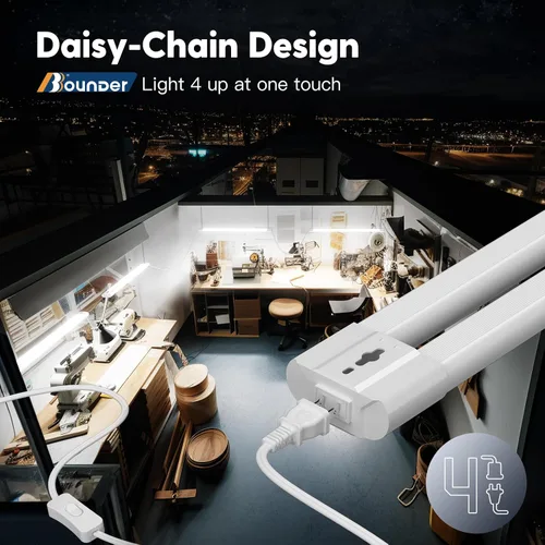 Vista 4 de BBOUNDER Lámpara LED de 2 pies para tienda, súper brillante, 2200 lúmenes, luz blanca fría de 6500 K, montaje en techo o colgante, iluminación Blanco