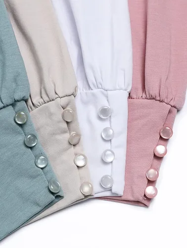 Vista 4 de SimpleFun Blusa de manga abombada para mujer cuello redondo holgada casual para verano para mujer