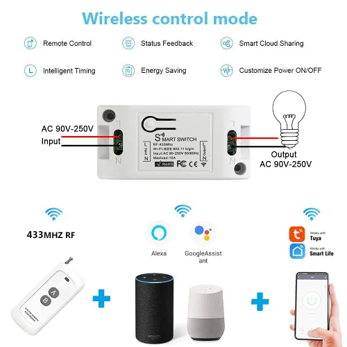 Vista 2 de Interruptor inteligente WiFi - Interruptor temporizador de automatización del hogar inteligente Tuya, compatible con control remoto de 433 Mhz