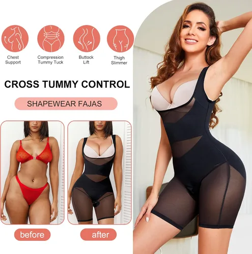 Vista 3 de REYEOGO Faja moldeadora para mujer, para control de abdomen, moldeadora de cuerpo completo a medio muslo para levantar glúteos y adelgazar los muslos