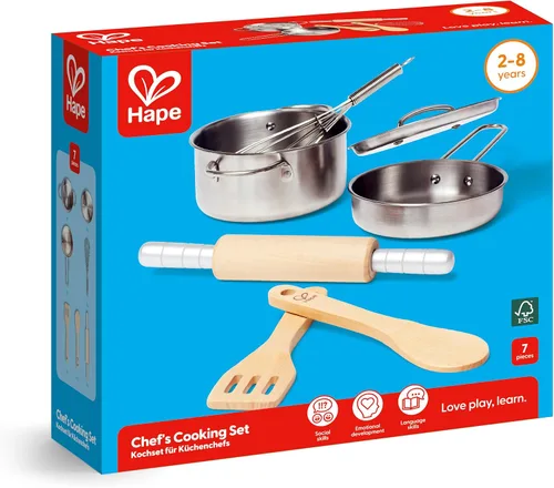 Vista 5 de Hape Chef's Choice - Kit de cocina de madera para niños, juego de accesorios de cocina y alimentos Multicolor