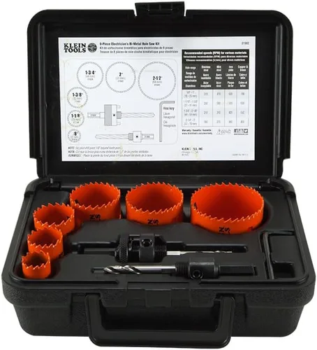 Vista 8 de Klein Tools 31902 Kit de sierra de agujero bimetálica con puntas de eje para cortar acero, paneles de yeso, azulejos de techo, madera, plástico, 8