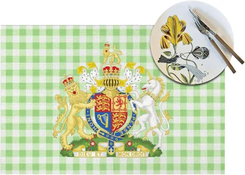 Vista 4 de UK England Royal Shield of Arms United Kingdom Durable Waterproof - Paquete de 4 manteles individuales tejidos de PVC, diseño elegante, fácil