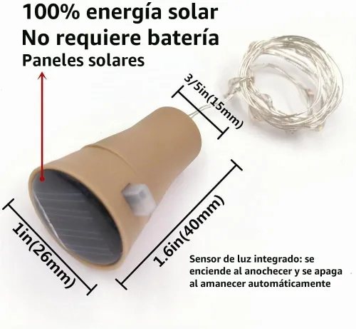 Vista 2 de Paquete de 10 luces solares para botellas de vino, 10 luces LED impermeables con forma de corcho de cobre para bodas, Navidad, exteriores Con