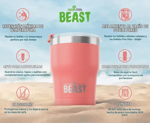 Vista 2 de Beast Vaso de 10 oz de Acero Inoxidable con Aislamiento al Vacío Taza para Café y Hielo de Doble Pared Termo de Viaje (Rosa Flor)