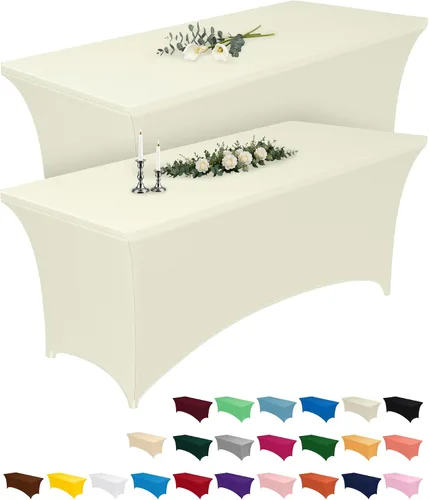 Vista 22 de Pureegg - Juego de 2 manteles de elastano ajustables de 1,2 m para mesas rectangulares, mantel elástico y sin arrugas para mesa de masajes, fiestas